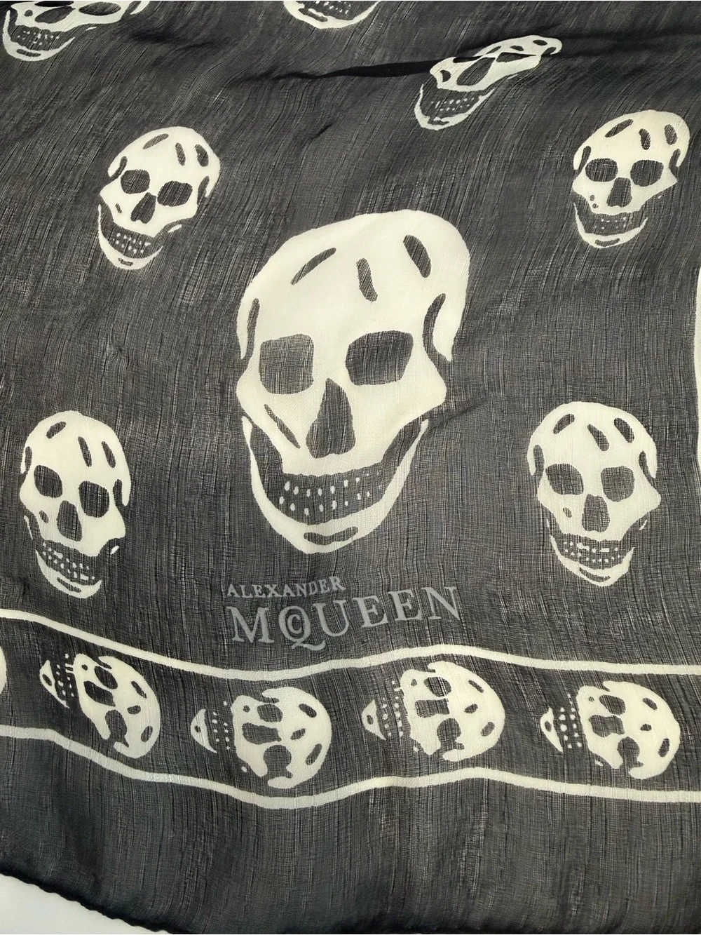Alexander McQueen Skull Print Black Silk Scarf NWOT